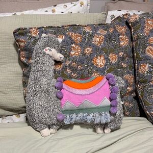 Indigo Llama Pillow with Multicolor Accents